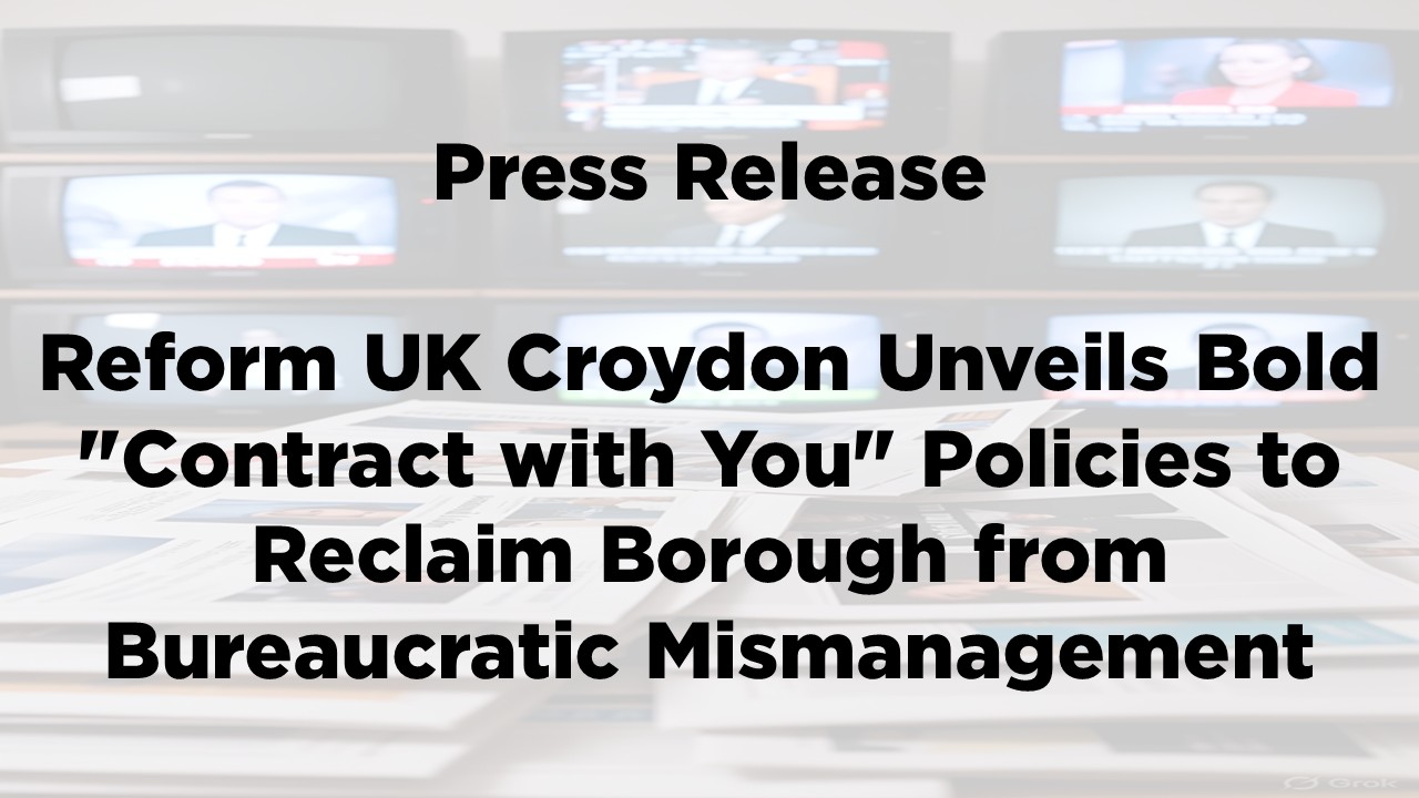 Reform UK Croydon Unveils Bold “Contract with You” Policies to Reclaim Borough from Bureaucratic Mismanagement